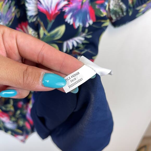 J.Crew XS Floral Tie-Neck Knee Length Dress Navy Blue Fit & Flare Dress - Picture 9 of 13